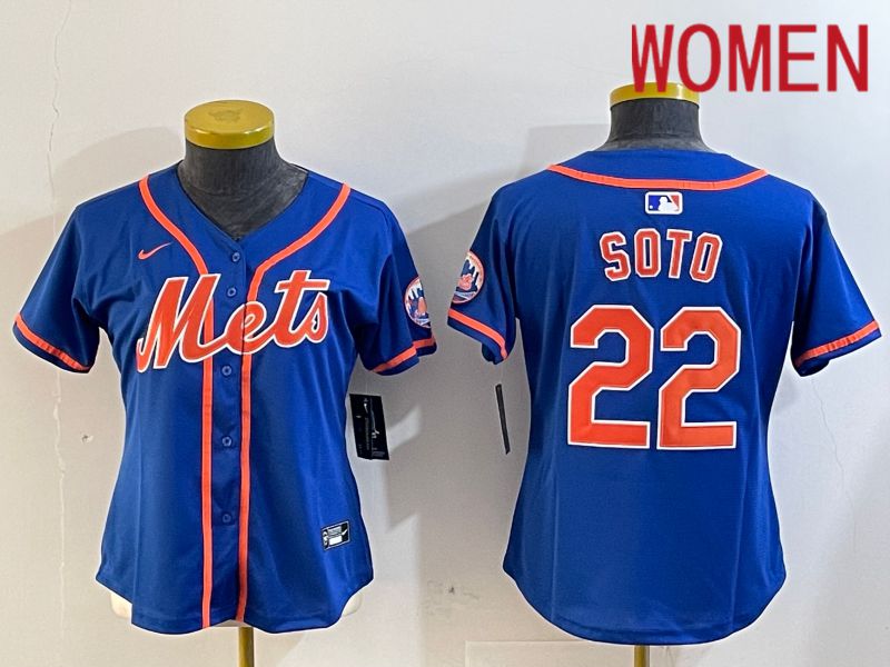Women New York Mets 22 Soto Blue Game 2024 Nike MLB Jersey style 2